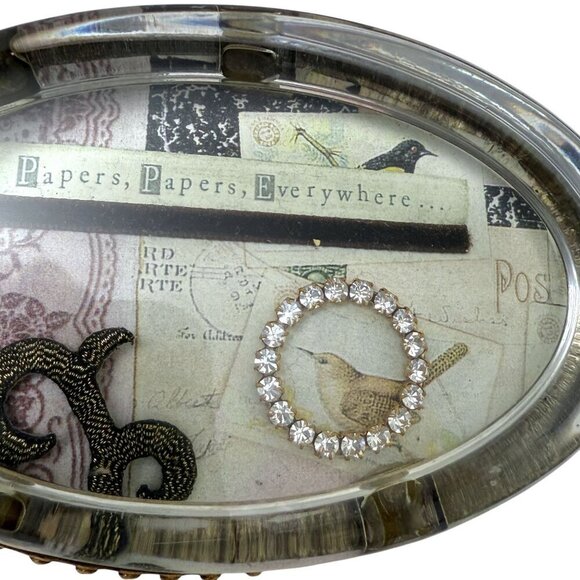 Glass Paperweight Retro Bird Collage Papers Papers Everywhere Rustic Farmhouse - Picture 2 of 8